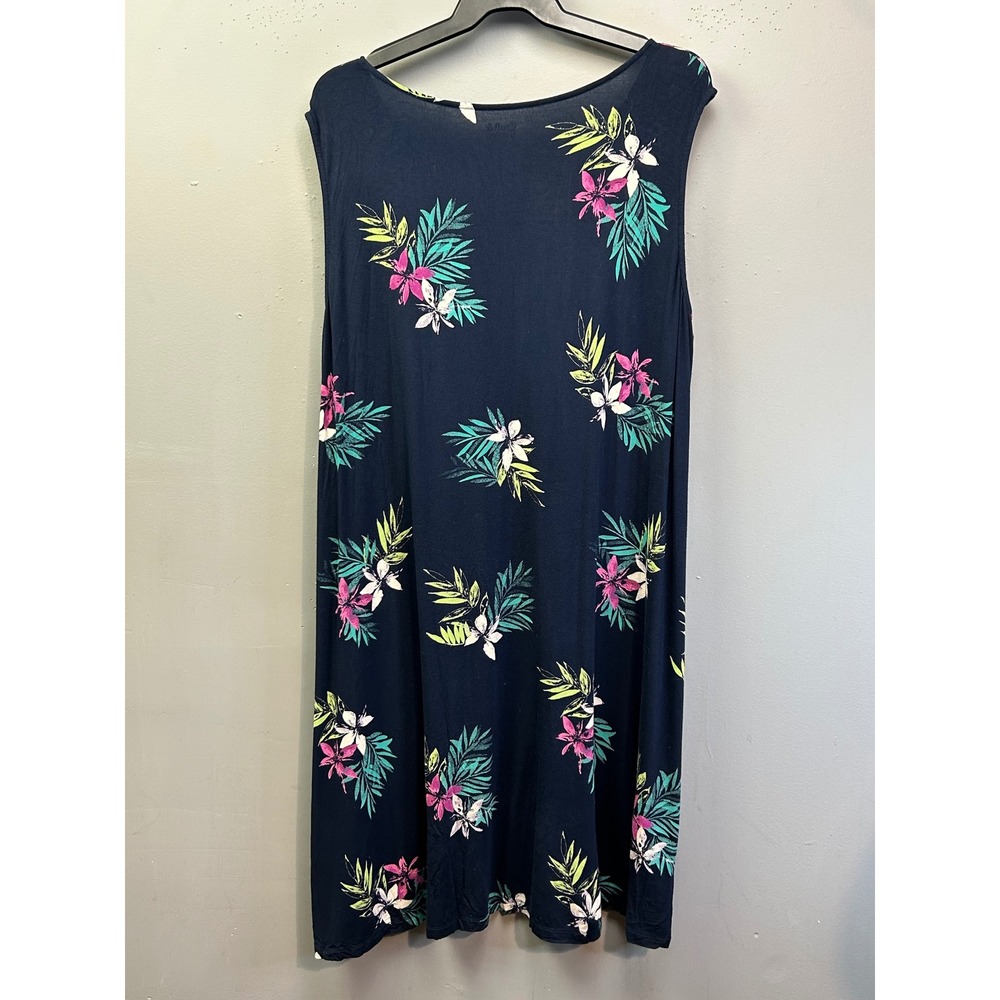 Croft & Barrow Dress Womens 3X Navy Blue Floral Pintuck Sleeveless Midi Tropical - Picture 2 of 6